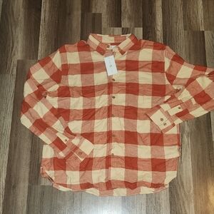 True Craft Red and Cream Checkered Flannel Buttondown Shirt Size XL NWT